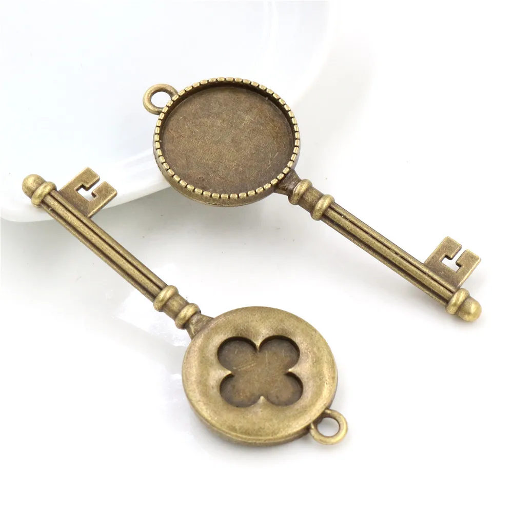 5pcs 20mm Inner Size Antique Silver Plated And Bronze Cross key Style Cabochon Base Setting Charms Pendant