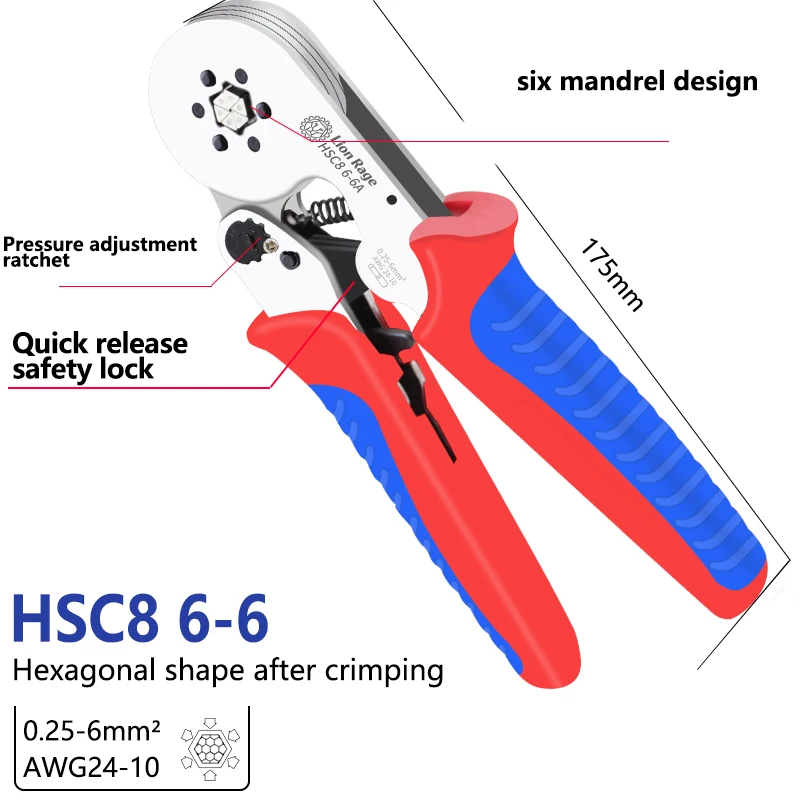 Mini crimping pliers set for tubular terminals HSC8 6-6 F anti slip handle wire ferrule terminal pliers, household manual tools