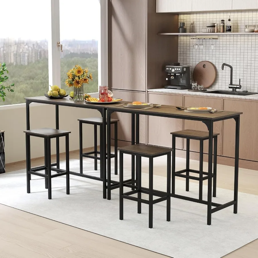 3-Piece Dining Table Set 47.5 Industrial Counter-Height Kitchen Table and 2 Bar Stools High Top Rectangular Pub Table and Chair