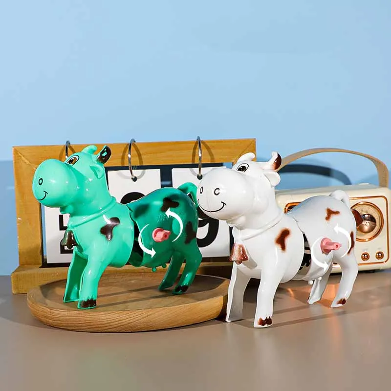 Jouets de simulation d'animaux de ferme pour enfants, vache à remonter, jouets nostalgique d'enfance, vache sautante mécanique mignonne, 2 pièces