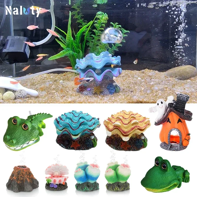 Creative Aquarium Decoration Air Stone Volcano Conch Crocodile Bubble Stone Silent Air Pumps Kit Fish Tank Decoration Ornaments