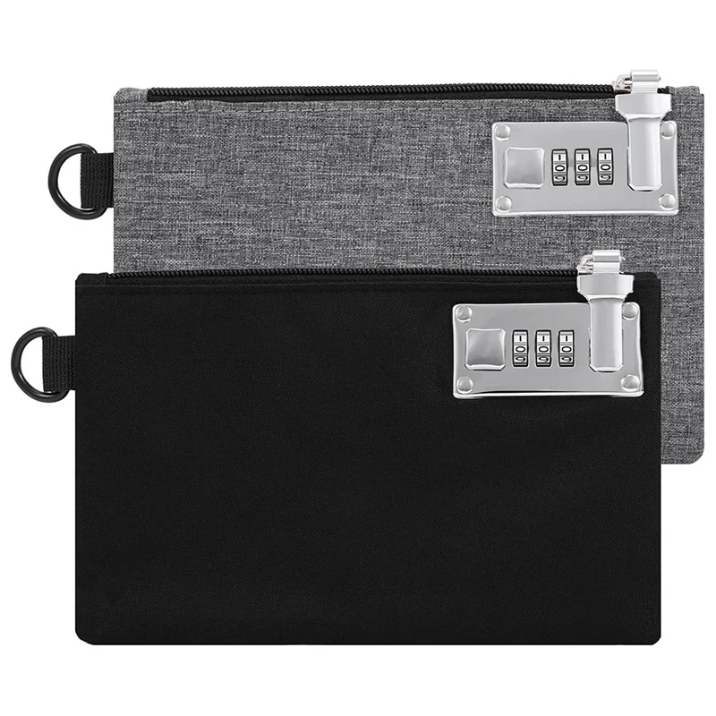 2 Pieces Lockable Money Pockets, Secure Nylon Lock Coin Purse Bank Bag With Zipper For Travel, Cash, Jewelry, Passport