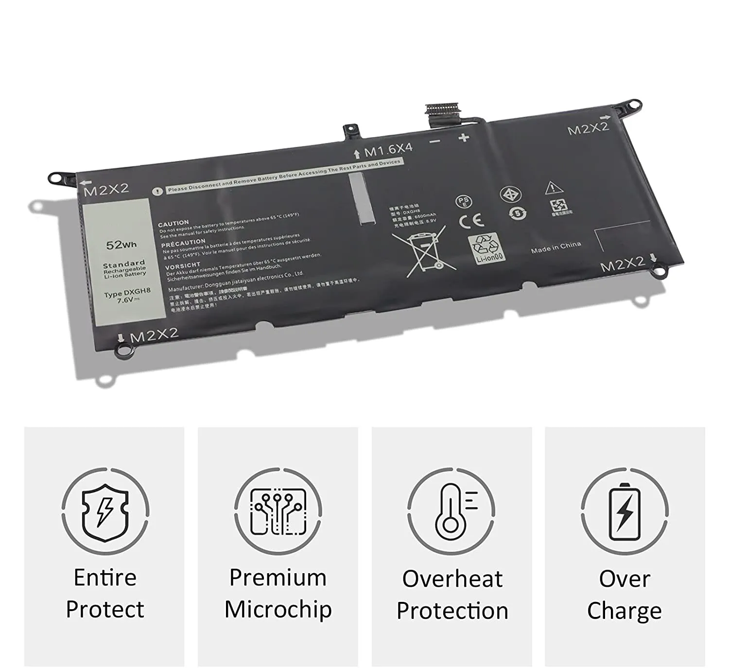 แบตเตอรี่แล็ปท็อป DXGH8สำหรับ Dell XPS 13 9380 9370 7390สำหรับ Dell Inspiron 7390 2-in-1 G8VCF H754V 52WH P82G 7.6V