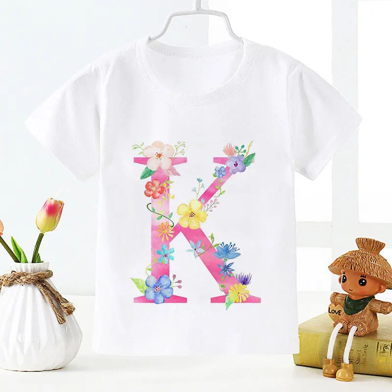 New Plant Letter Letters Novelty Girls T-shirt Unisex Kawaii Casual T-shirt for Kids Kids Clothes Boys Girls Clothes  Clothes