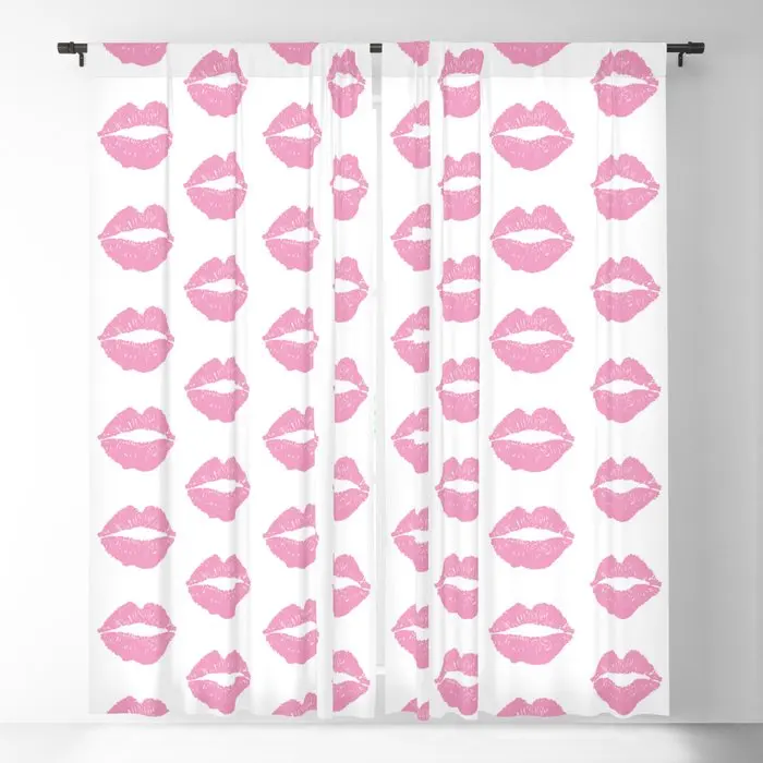 Light Pink Lips Blackout Curtains 3D Print Window Curtains For Bedroom Living Room Decor Window Treatments