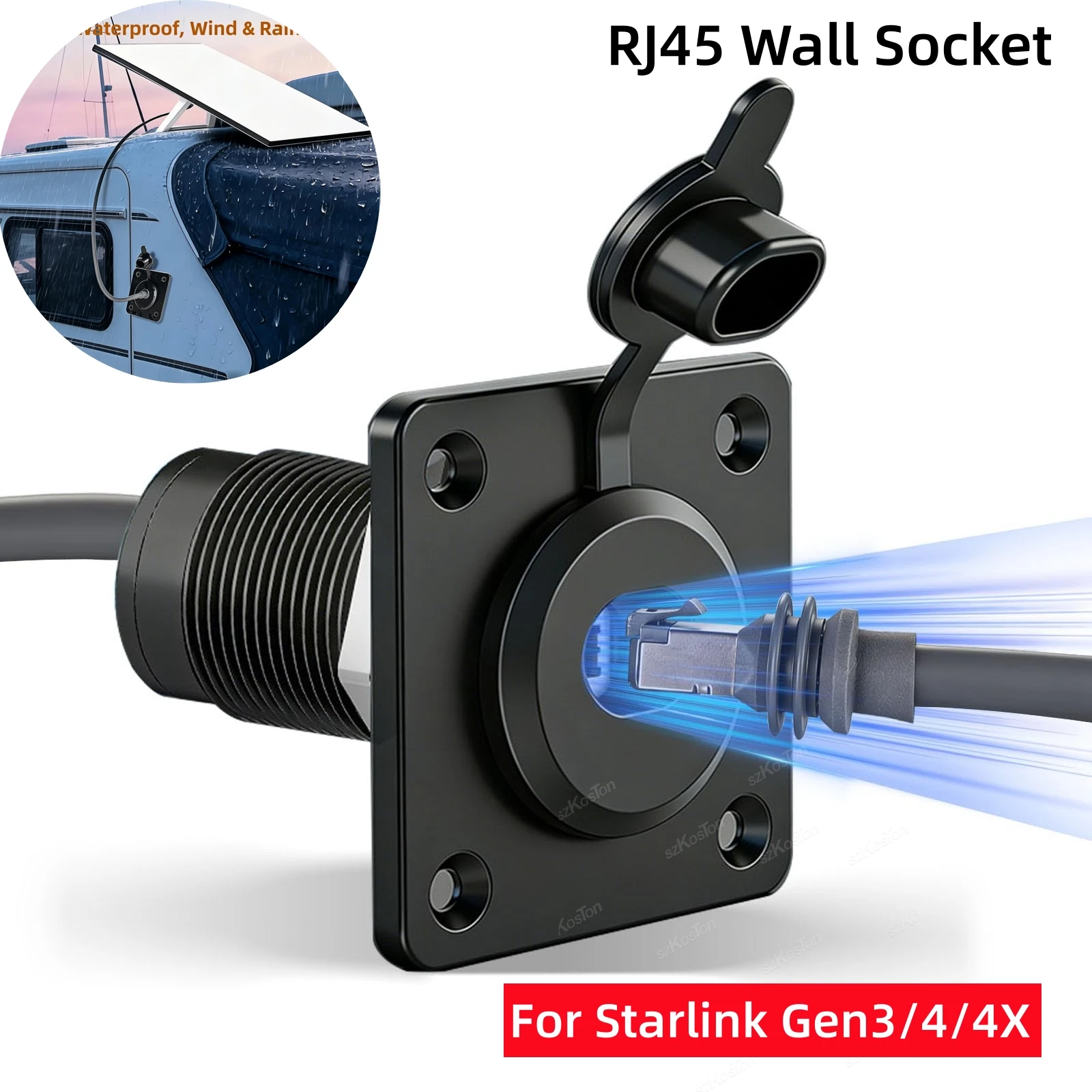 Pass Through Wall Socket for Starlink Gen3/4/4X Recessed RJ45 Ethernet Female Socket Waterproof Aluminum for RV Camper Trailer