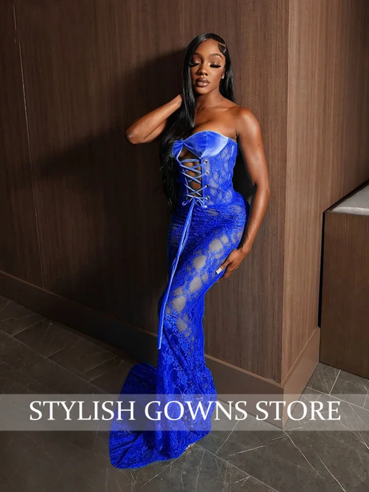 แอฟริกันสีแดงชุดราตรียาว 2025 เซ็กซี่สําหรับสาวสีดําลูกไม้ Appliques ชุดวันเกิด Lace Up ชุดราตรีที่กําหนดเอง