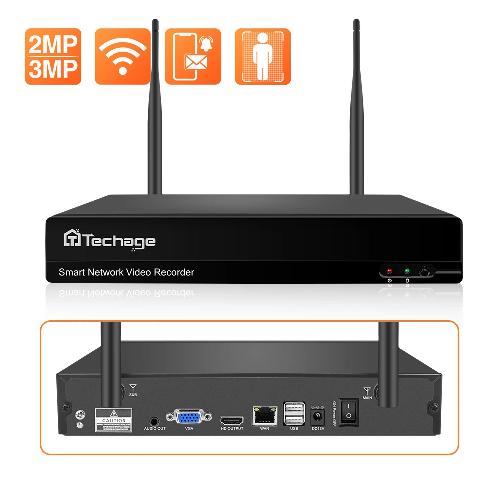 techage h265 1080p 3mp 8ch rede sem fio gravador de video p2p nvr de acesso remoto para wifi sistema de camera de vigilancia por video 01