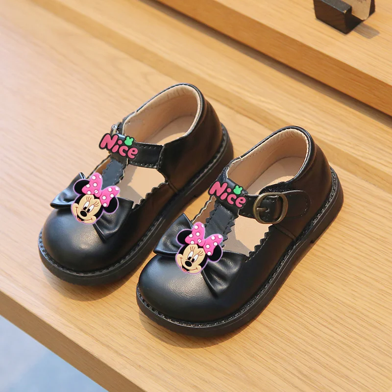 

Модная детская кожаная обувь с Микки Маусом, детская обувь для малышей с мягкой подошвой, обувь принцессы для девочек 1-7, сандалии с милым бантом