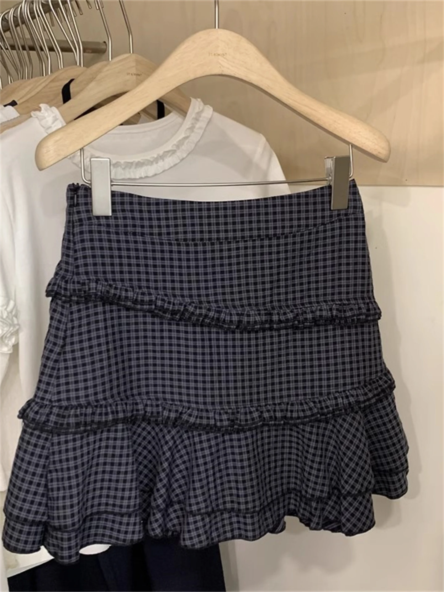 

Женская короткая юбка А-силуэта с высокой талией в клетку, в корейском стиле, новинка весны, дизайн «торт», модная, для повседневной носки, стандартный крой