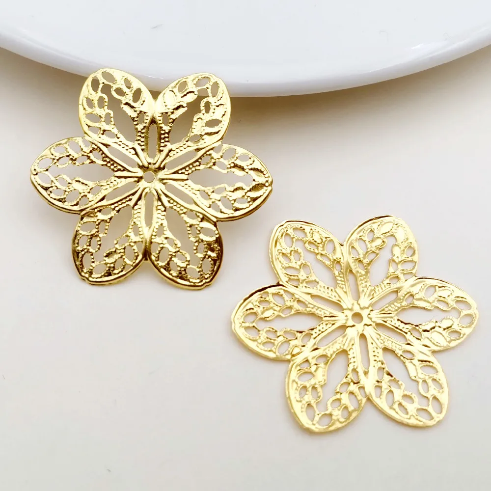 20/100pcs 33mm/45mm Gold color/White K Metal Filigree Flowers Slice Charms base Setting Jewelry DIY Hair Making Home Decoration