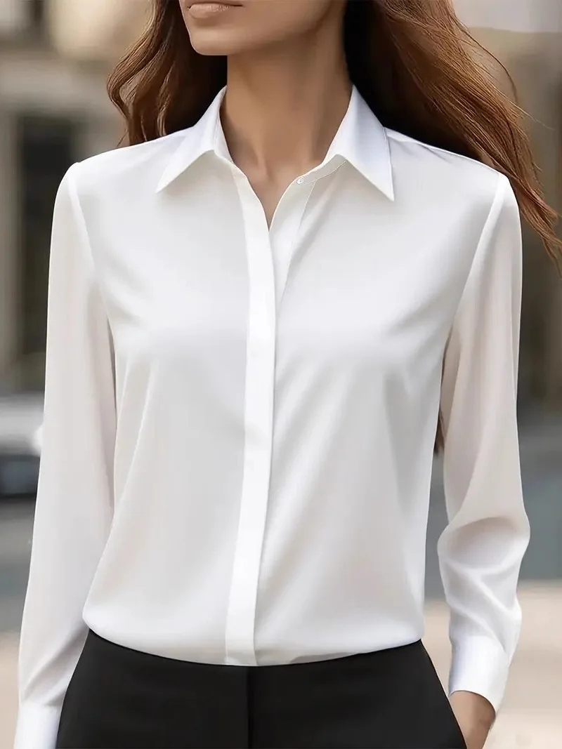 Automne couleur Pure longue Sve polyvalent soie irt femmes Ele Profional trajet haut Long coupe ample fibre de Polyester