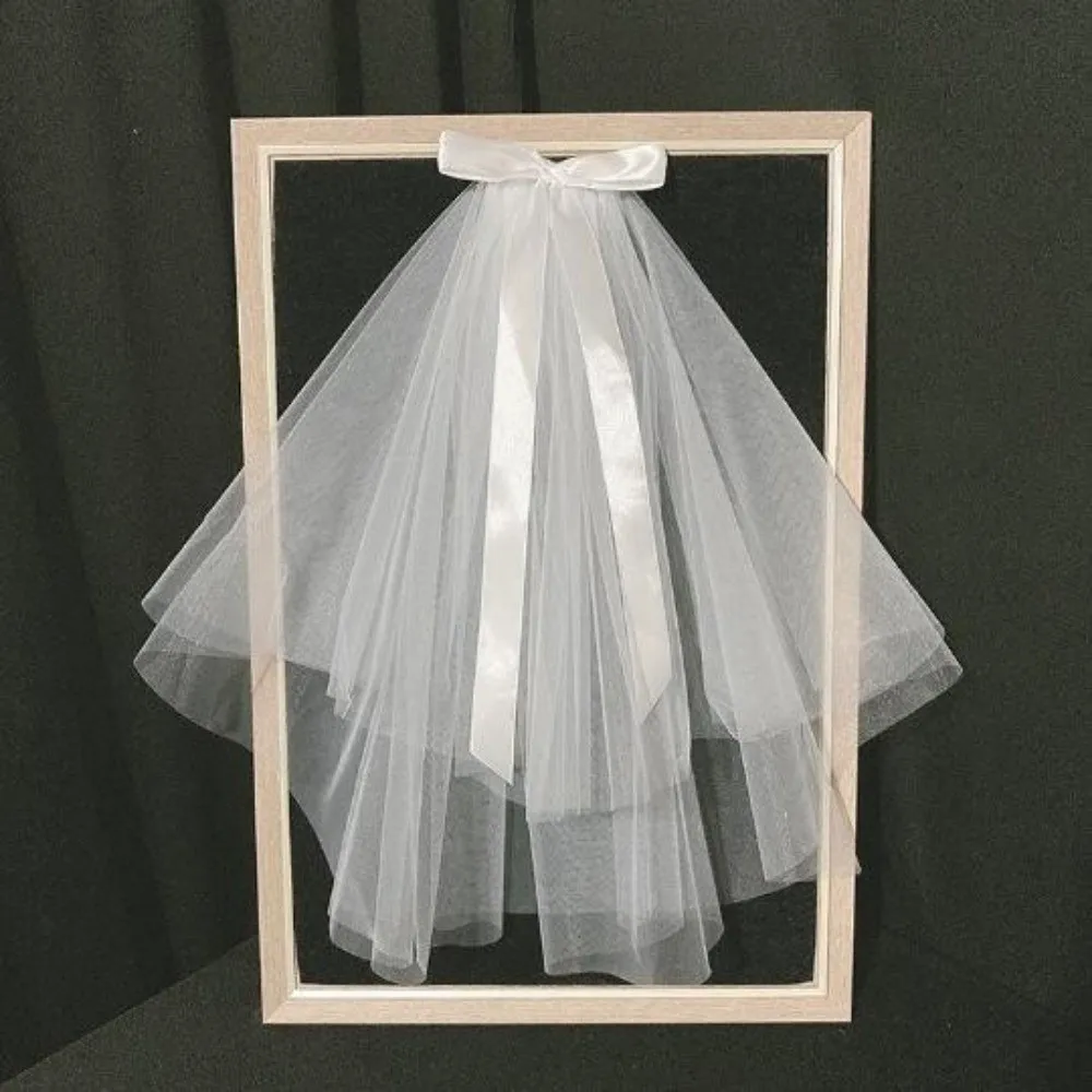 Korean Bridal Veil with Bow Hair Clip Headdress Bride Party Mesh Hairpin Simple Bridal Wedding Hair Accessories image 6