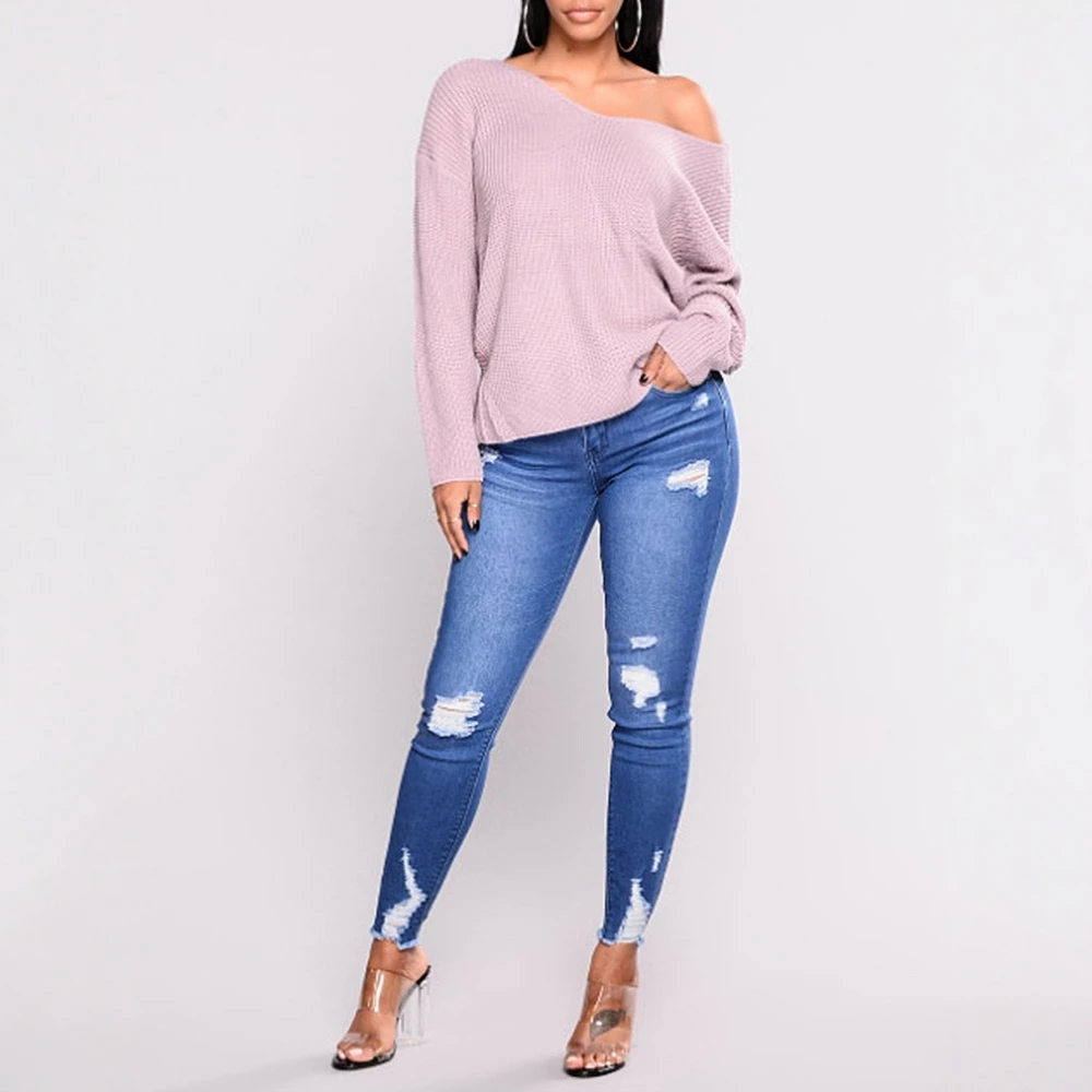 Женские узкие джинсы до щиколотки с высокой талией, рваные однотонные повседневные модные осенне-зимние джинсы