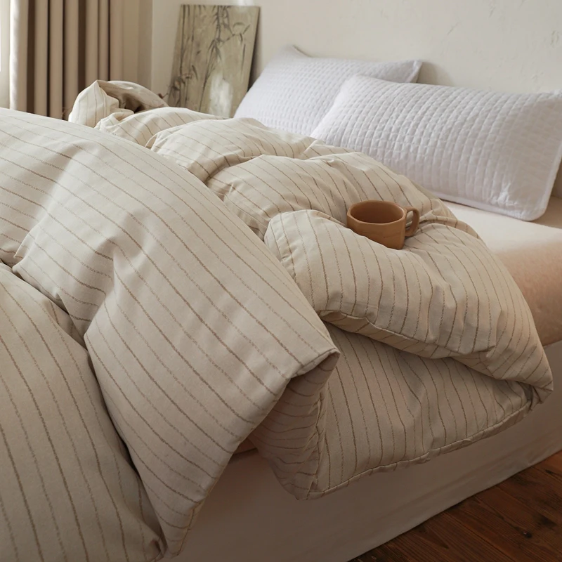 

2026 New Quality Brushed Single Duvet Cover Skin-friendly and Breathable Striped Checkered Quilt Cover