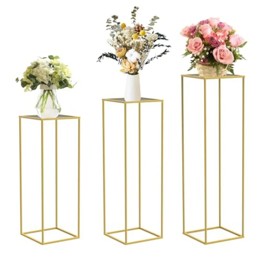 

Gold Metal Plant Stand, 3 Pcs Tall Cylinder Pedestal Stands for Parties and Weddings, Gold Cylinder Tables for Living Room and