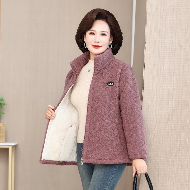 Warm Stitching Lamb wool Winter Jacket Female Fashion Plus velvet Thick Coat Short Casual Women\'s Zipper Outwear Tops