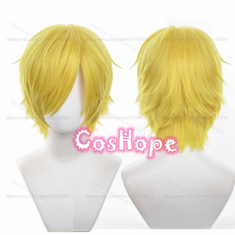 Sanji Cosplay Wig 30cm Short Frizzy Hair Yellow Wig Cosplay Anime Cosplay Heat Resistant Synthetic Wigs