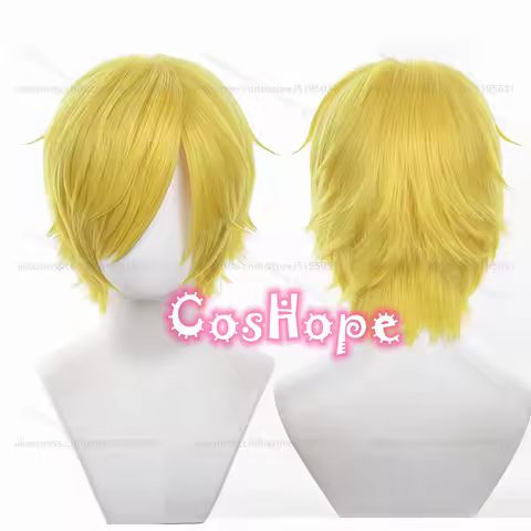 Sanji Cosplay Wig 30cm Short Frizzy Hair Yellow Wig Cosplay Anime Cosplay Heat Resistant Synthetic Wigs