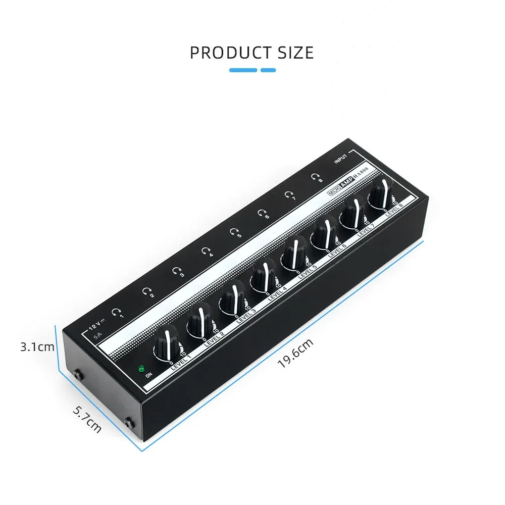 AMPLIFICADOR DE AURICULARES HA800 de 8 canales, amplificador de Audio estéreo, microamplificador para grabación de Mezclador de música, amplificador de sonido ultracompacto