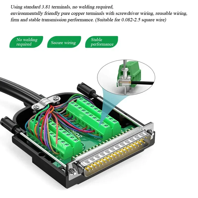 Industrial Grade DB37 Female/Male Connector D-SUB 37 Pin Port Terminal Breakout Connector Solder-Free Adapter Terminal Connector