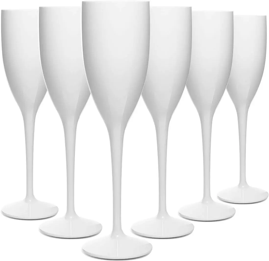 White Cup Champagne Flutes Plastic Prosecco Flutes Wine Glasses Premium Unbreakable Reusable Set of 6