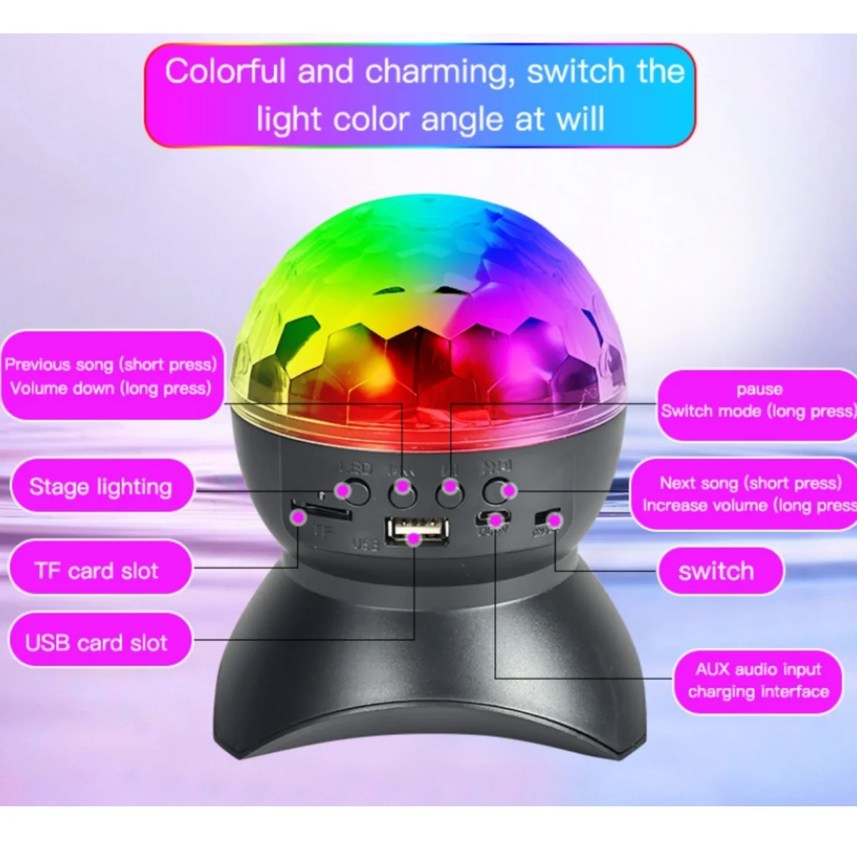 RGB 7 Colorful Magic Ball Light 5W Disco Bluetooth Sound Stage Light for Home KTV Bar Xmas DJ Party Holiday Room Atmosphere Lamp