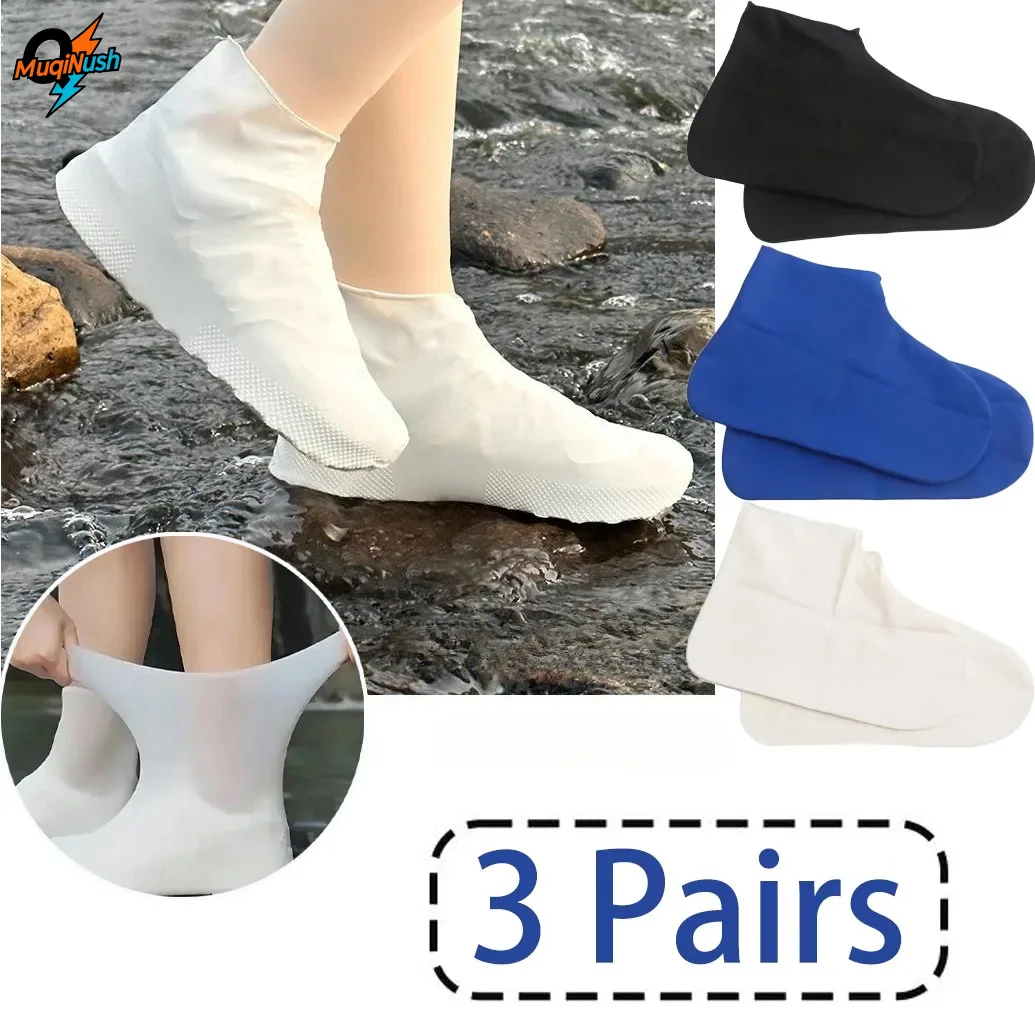 

MuqiNush 3Pairs Outdoor Latex Shoes Covers for Rain Waterproof Thickened Reusable Boots Cover Cycling Climbing Hiking Camping