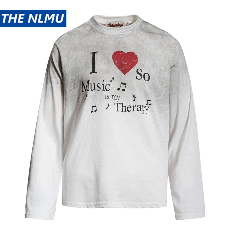 Men Women Autumn Long Sleeve T-Shirt 2026 Vintage Letter Print Loose Casual 100% Cotton Tshirt Streetwear Tops Tees