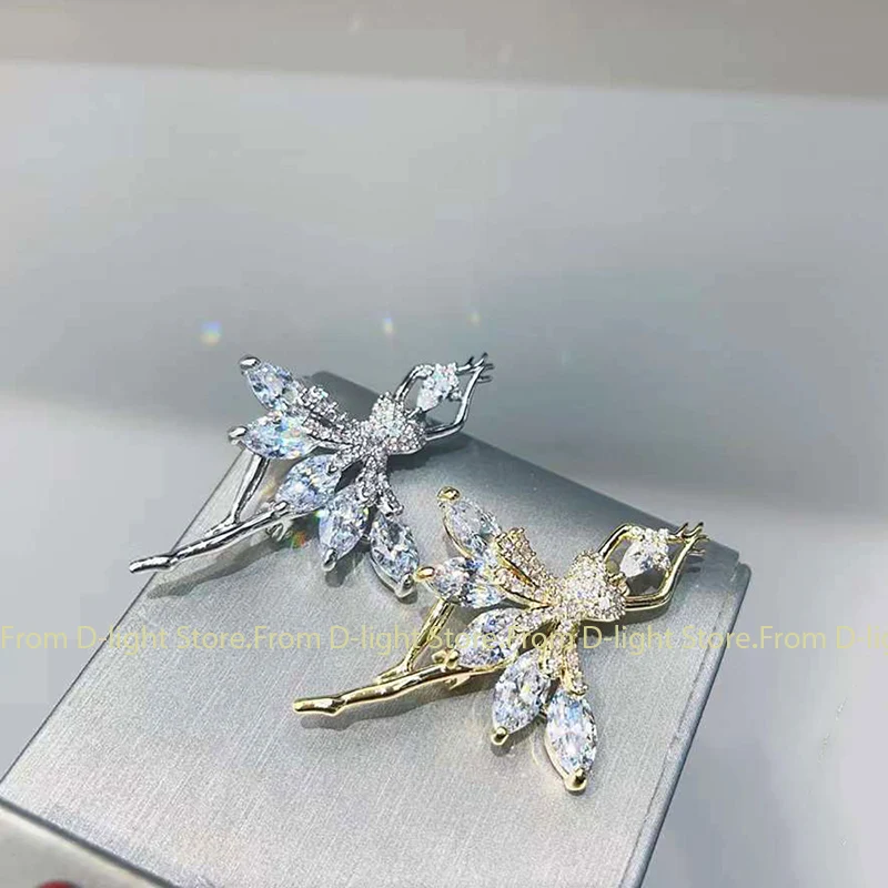 Sweet Elegant Ballerina Brooch Inlaid Shiny Zircon Gorgeous Premium Dress Lady Lapel Jewelry Party Banquet Accessories Nice Gift