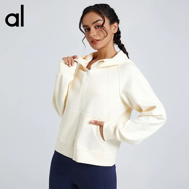 

Al Warm Hooded Workout Clothes for Women Top Workout Set Sports Jacket Clothing Loose Casual Yoga Clothes Long Sleeve