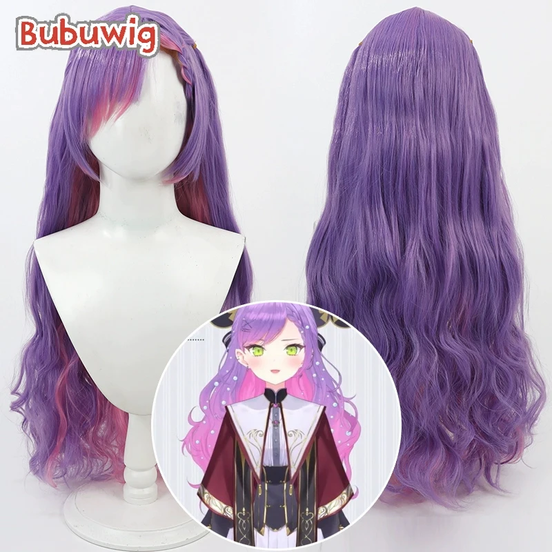 

Bubuwig Synthetic Hair Tokoyami Towa Cosplay Wigs Virtual YouTuber Tokoyami Towa 90cm Wavy Purple Mixed Pink Wig Heat Resistant