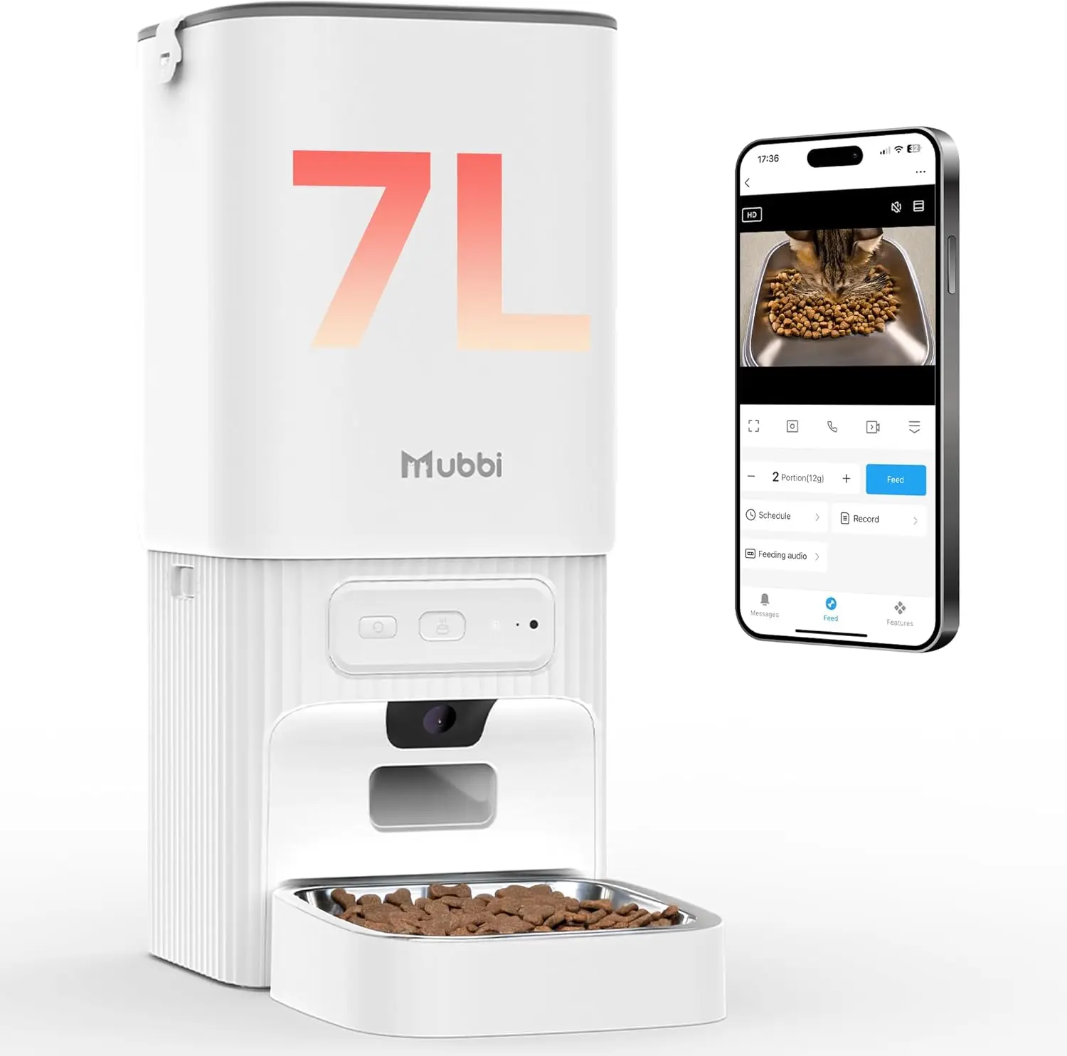 

Smart Pet Feeder with Camera, 5G WiFi, Night Vision, 7L Capacity, 1-15 Meals Daily, 2-Way Audio