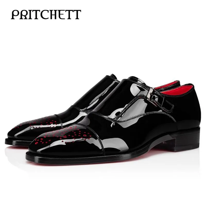 

Black Patent Leather Oxford Shoes Red Rhinestones Formal Men's Shoes Large Size Fashion Casual Professional Formal Shoes