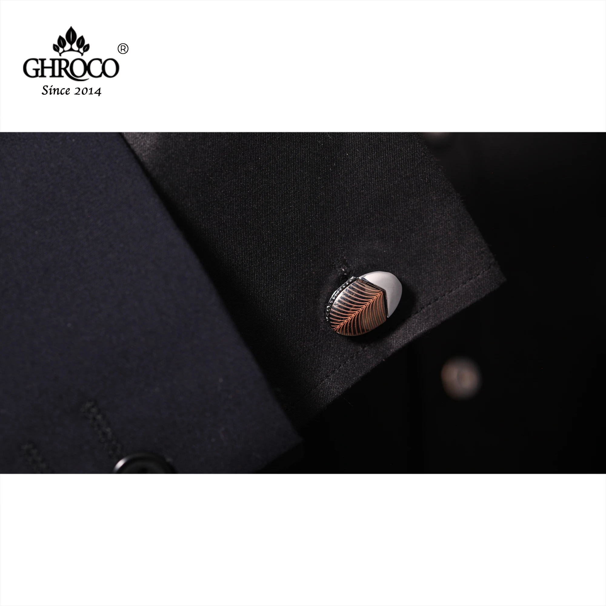 GHROCO عالية الجودة رائعة سطح الليزر الطباعة القهوة اللون قميص أزرار أكمام موضة فاخرة هدية رجال الأعمال النساء