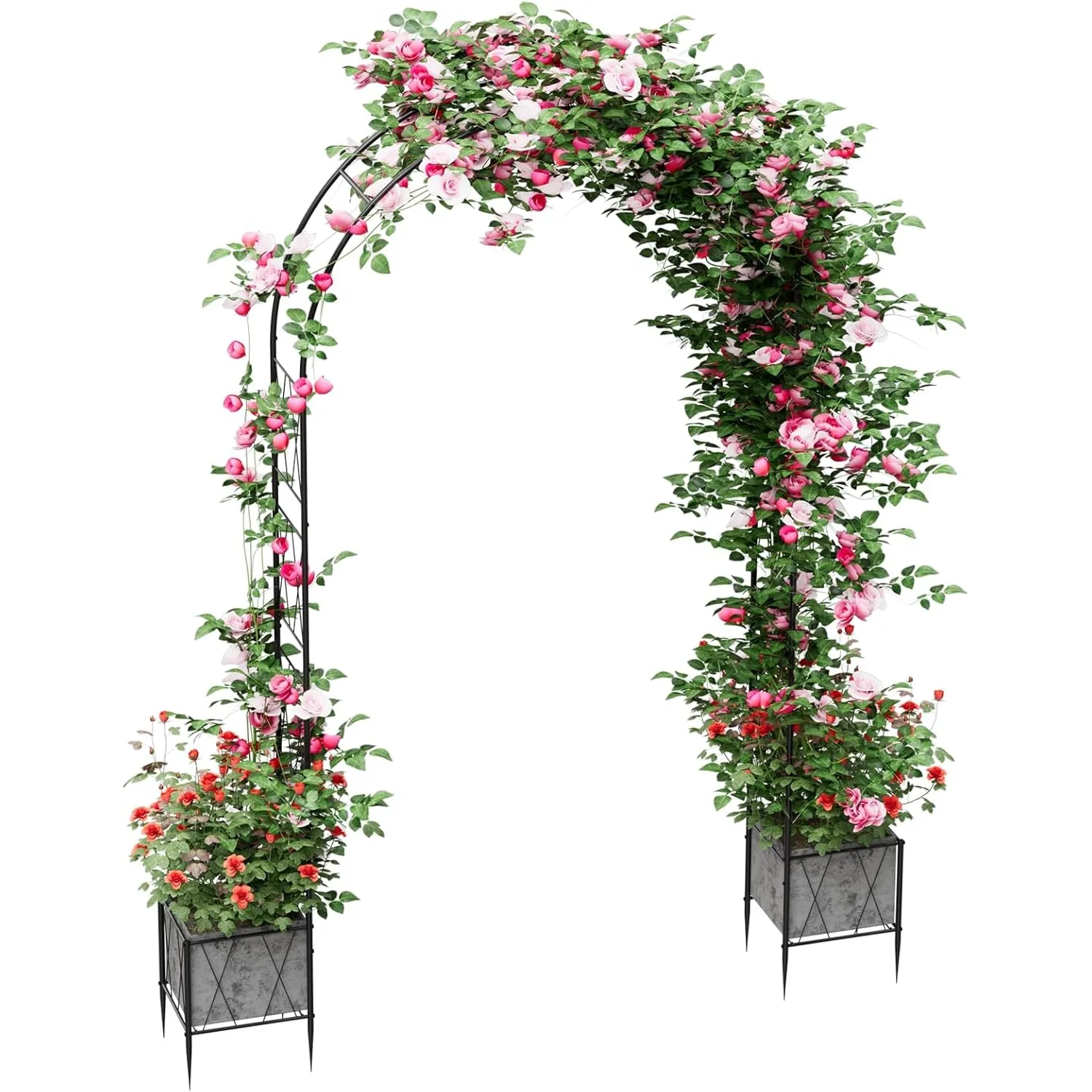 

8.2ft Metal Garden Arch w/ Planter Boxes - Trellis for Climbing Plants, Wedding Arbor for Backyard Ceremony