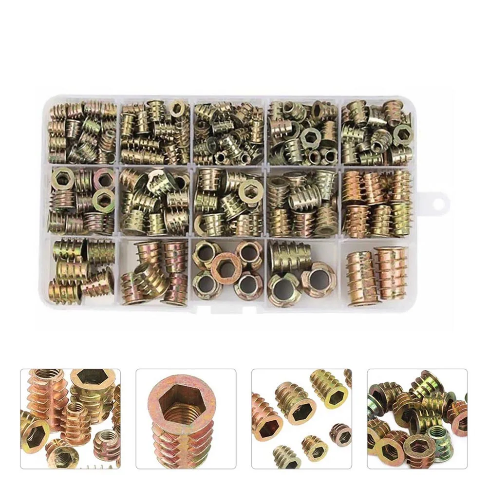 

50Pcs Hexagon Socket Threaded Insert Nuts Zinc Alloy Durable Furniture Screws Embedded Parts for Wood Fastening Accessories
