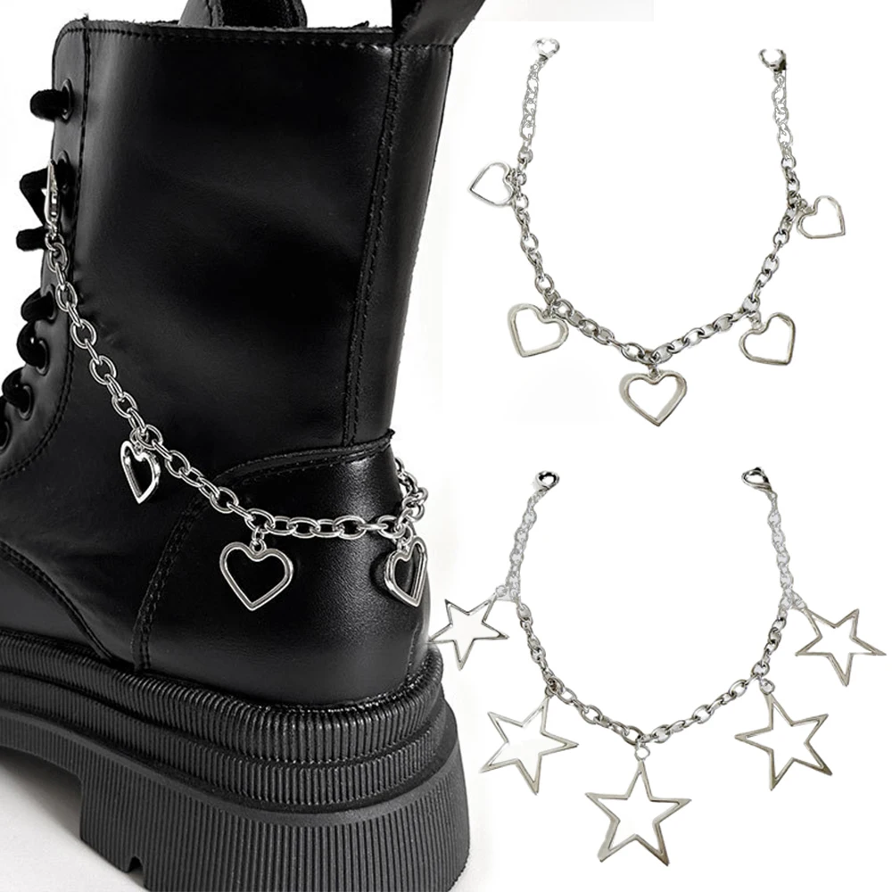 2PCS Shoe Accessories Metal Star Pendants Shoes Buckle Martin Boots Decoration Chains Hollow Out Heart Canvas Shoes Charms