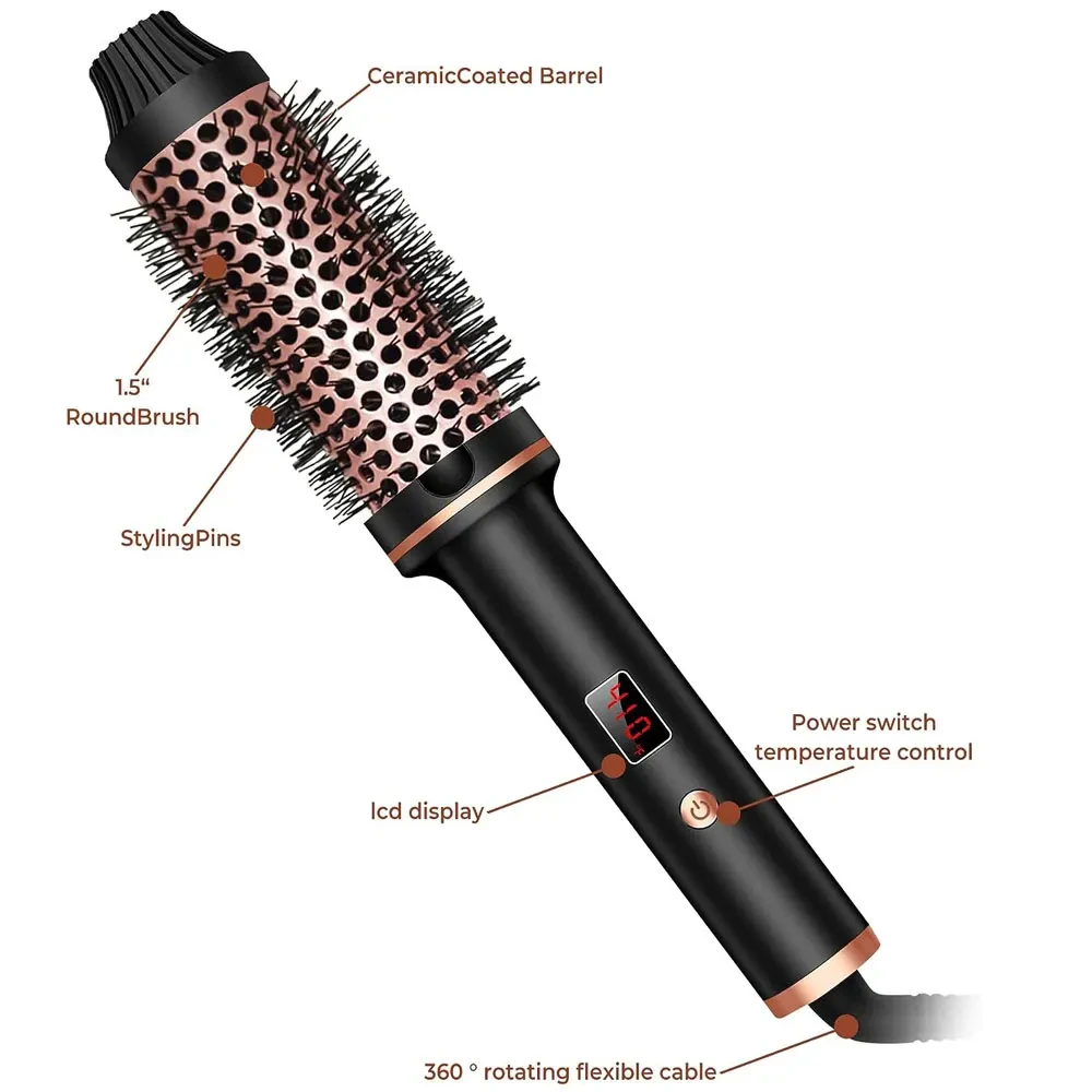 Thermal Brush 1.5 Inch Heated Curling Brush Ceramic Curling Iron Volumizing Brush Heating Round Brush Travel Hair Curler Comb