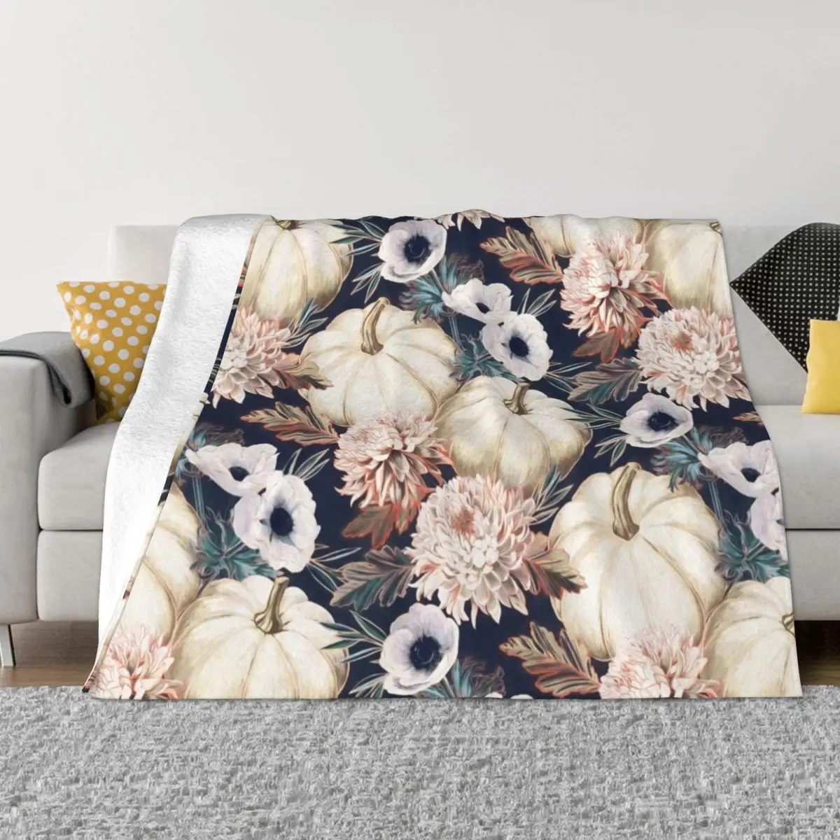 

Fall Floral with Pumpkins Throw Blanket Fluffy Shaggy Blanket Blanket For Sofa