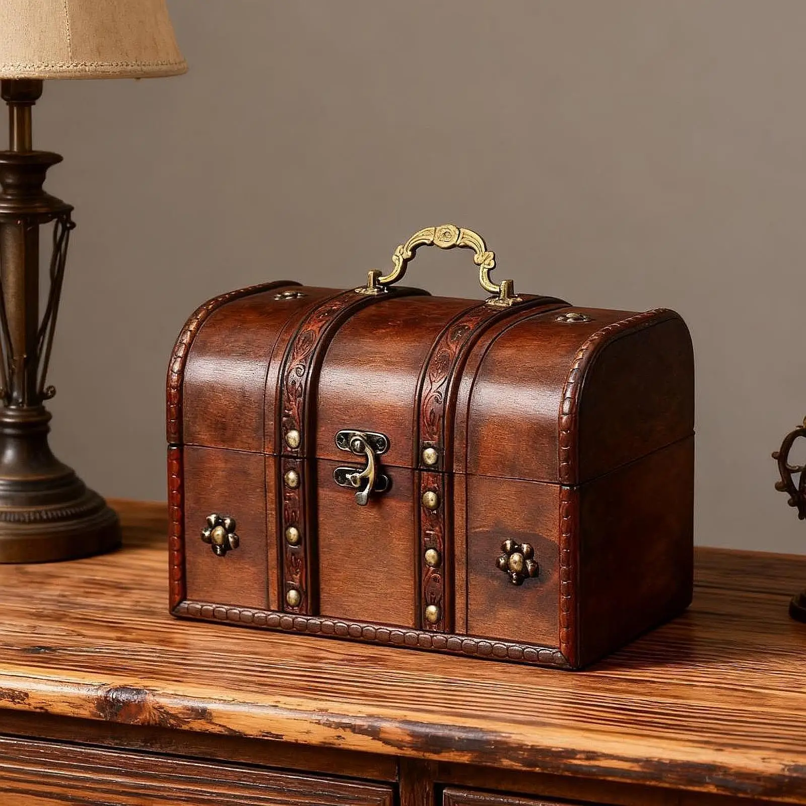 

Trinket Box Retro Container Wooden Jewelry Box for Earrings Christmas Rings