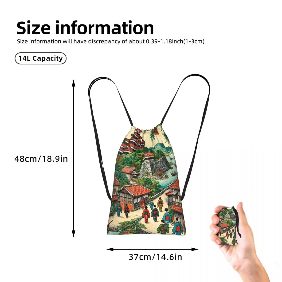 Ryukyu Kingdom Castle Town Walk Drawstring Backpack Sports Gym Bag Portable Travel Drawstring Bag for Men Women