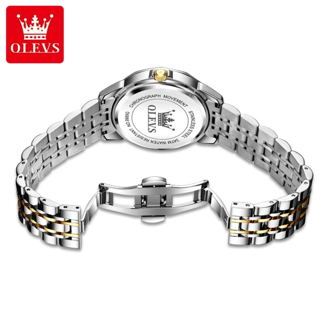 OLEVS 9989 كوارتز ساعة عصرية هدية سوار ساعة من الفولاذ المقاوم للصدأ قرص دائري ساعة يد بتقويم مضيء #5