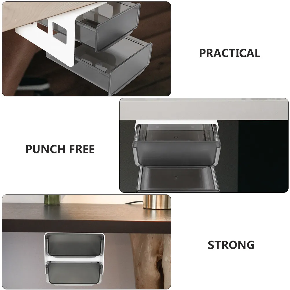 Under Desk Storage Box Premium Punch-Free Multi-Function Office Organizer Hidden Drawer Container for Pens Headphones Chargers