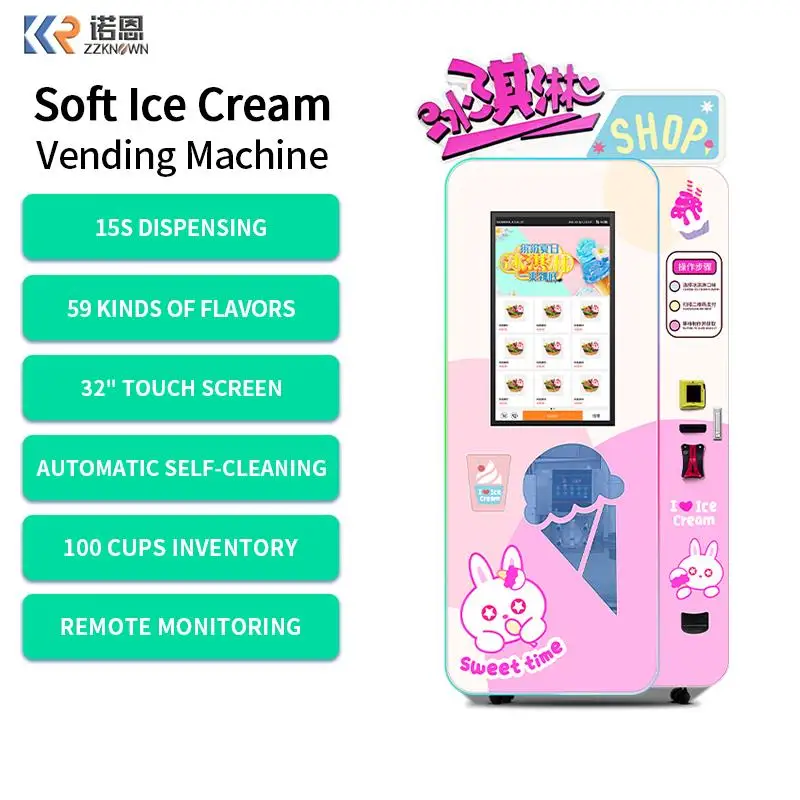 Big Size 32 Inch  Touch Screen Unmanned  Ice Cream Vending Machine 24 Hour Unmanned Sales Customizable Product