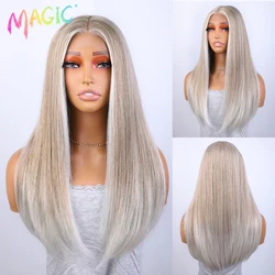 Magic Synthetic Lace Front Wigs For Women Straight 22 inches Bob Wig Ombre Brown Blonde White Lace Wig Easy Wear Cosplay Wig