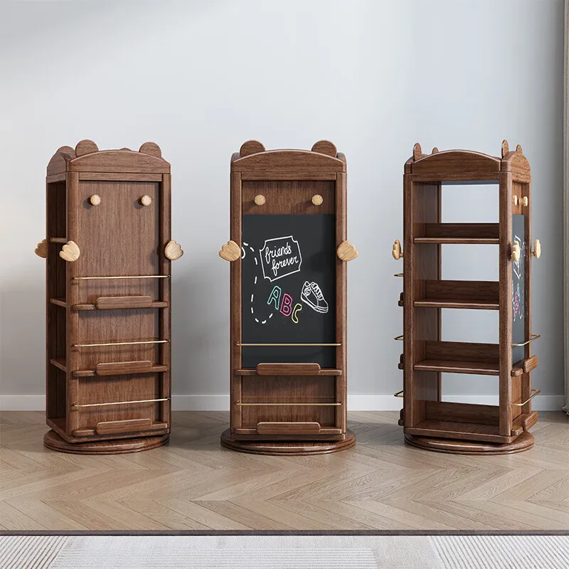 

Simple and modern solid wood rotating bookshelf walnut bookcase large capacity children's reading area picture