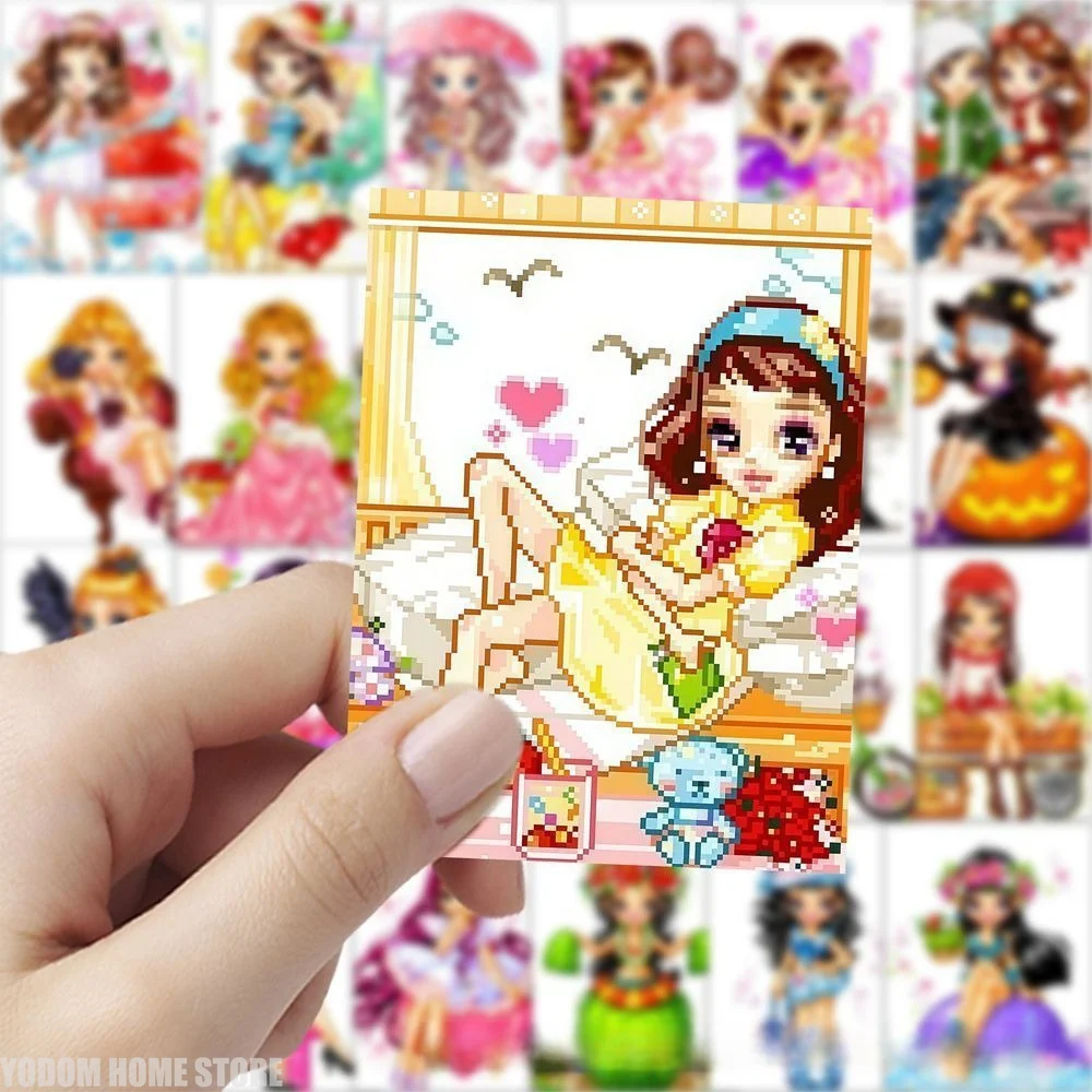 63Pcs Cute Korean Y2K Retro Pixel Doll Die Cut Stickers For Scrapbooking Stamp Collage Junk Journal Stationery Decoration