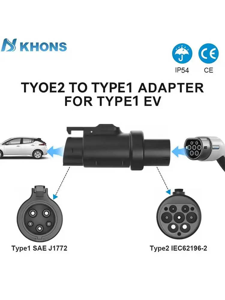 Khons Typ 2 Ladestation Typ2 zu Typ1 Adapter 32A 250V EV-Ladegerät Typ2 zu J1772 Adapter EV-Konverter