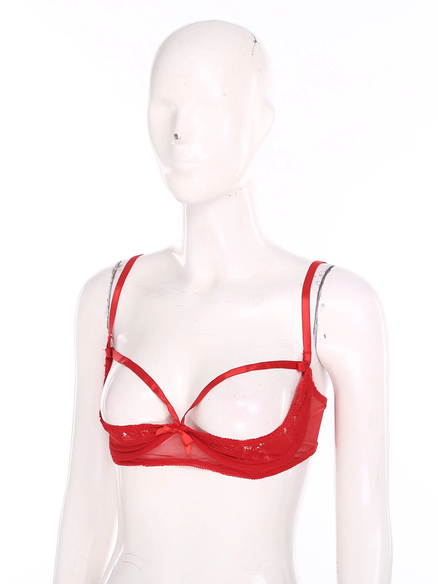 Womens Lingerie Sheer Floral Lace open nipples Bra Tops Hollow Out 1/4 Cups Push-up Underwire Bralette Balconette Underwear
